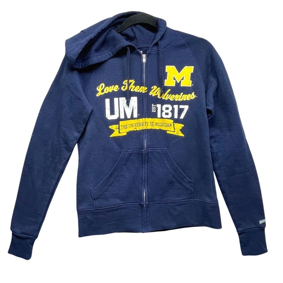 Soffe Tops - Soffe Michigan Wolverines Hoodie Womens L Navy Blue Zip Up Graphic